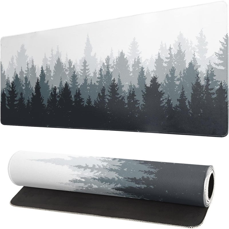 Brecoy Desk Mat,Large Mouse Pad 31.5x11.8 Inch XL Extended Gaming Mouse Pad Mat with Non-Slip Base Stitched Edges Mousepad for Computer,Office,Keyboard and Laptop - Fog Misty Forest - Image 1